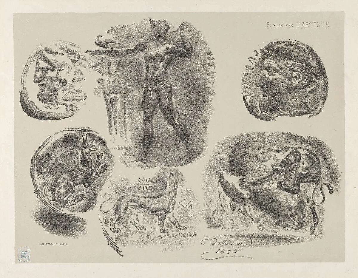 Studies of Six Greek Coins — Eugène Delacroix