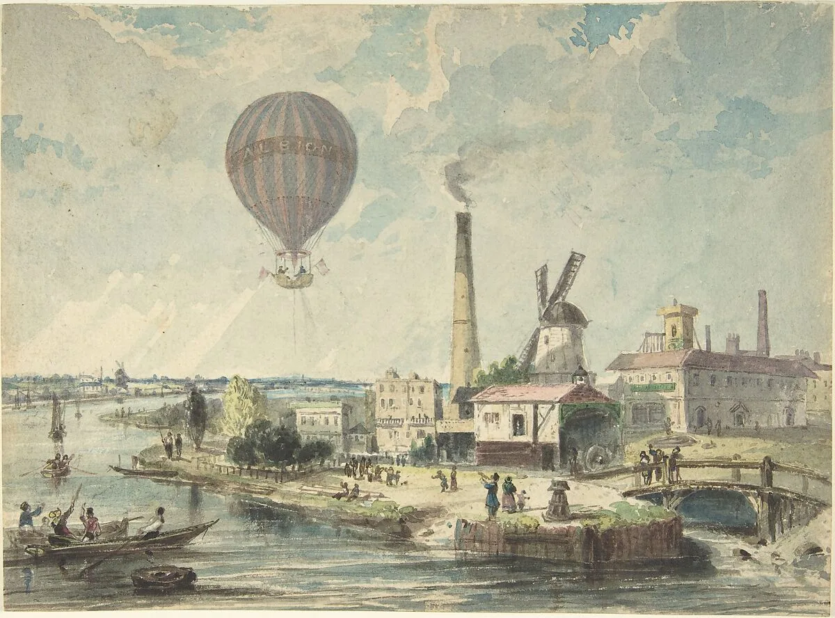 Mr. Green in the Albion Balloon, Having Ascended from Vauxhall Gardens, August 12,1842 — Anonymous, British, 19th century|Charles Green