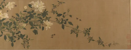 清 佚名 趙昌(僞款) 蜂王圖 卷|Yellow Roses and Bees, Pink Roses and Wasps