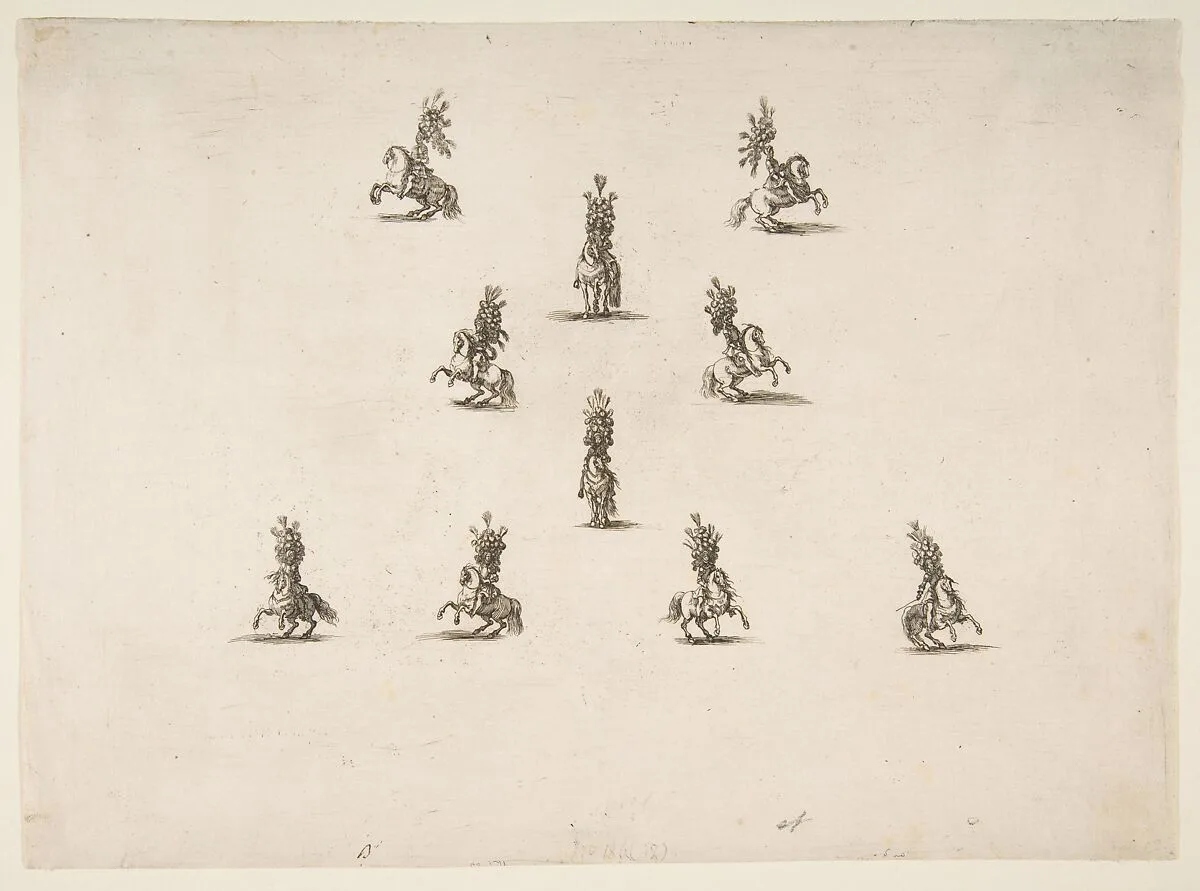 Ten Cavaliers Including Five Forming a V — Stefano della Bella
