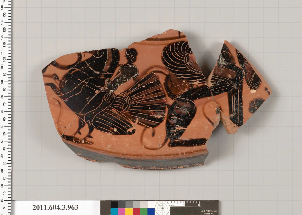 Terracotta fragment of a lekanis lid (covered dish) — Unknown