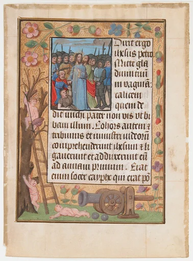 Manuscript Leaf with the Betrayal, from a Book of Hours