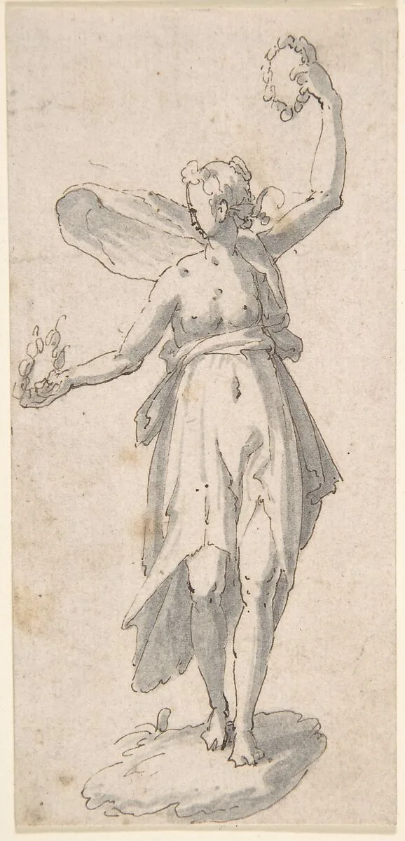 Female Figure Holding Wreaths — Anonymous, Italian, 17th century