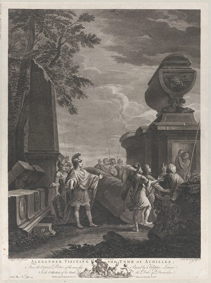 Alexander visiting the tomb of Achilles — Simon Francis Ravenet, the elder|Filippo Lauri|John Boydell