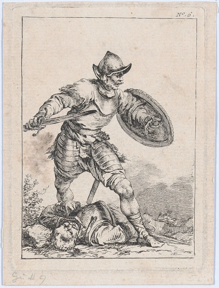 Soldier with Sword and Shield, Stepping over a Body — Philippe Jacques de Loutherbourg