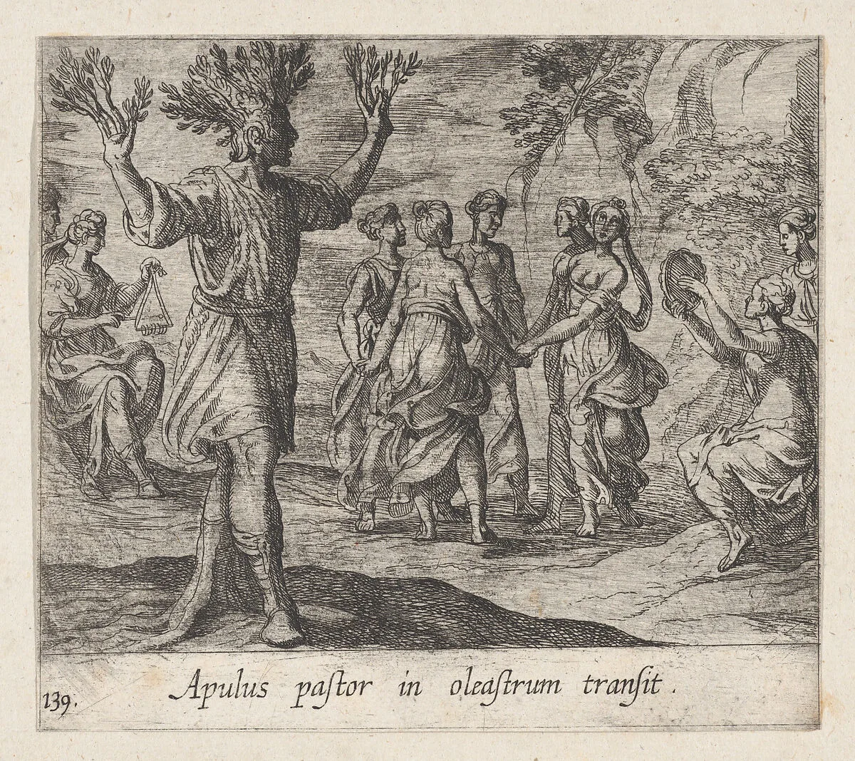 Plate 139: The Apulian Shepherd Changed into an Olive Tree (Apulus pastor in oleastrum transit), from Ovid's 'Metamorphoses' — Antonio Tempesta
