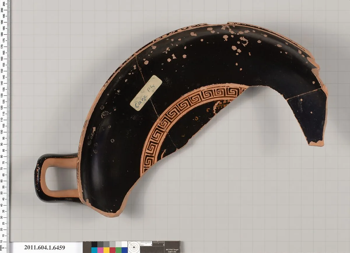 Terracotta fragment of a kylix (drinking cup) — Cage Painter