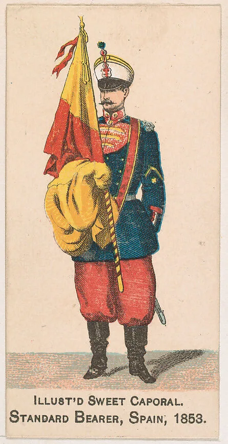 Standard Bearer, Spain, 1853, from the Military Series (N224) issued by Kinney Tobacco Company to promote Sweet Caporal Cigarettes — Kinney Brothers Tobacco Company