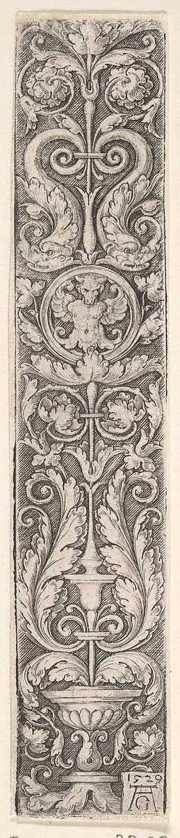Vertical Panel with a Candelabrum Containing a Medallion with a Centaur and a Pair of Dolphins — Heinrich Aldegrever|Barthel Beham