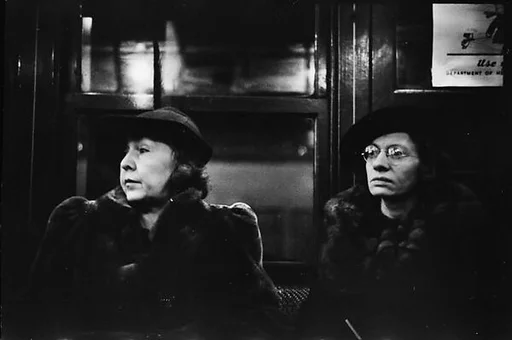 [Five 35mm Film Frames: Subway Passengers, New York City: Two Women]