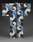 紺青市松格子地巴模様御召銘仙単衣|Meisen Summer Kimono with Comma (Tomoe) Patterns — Unknown