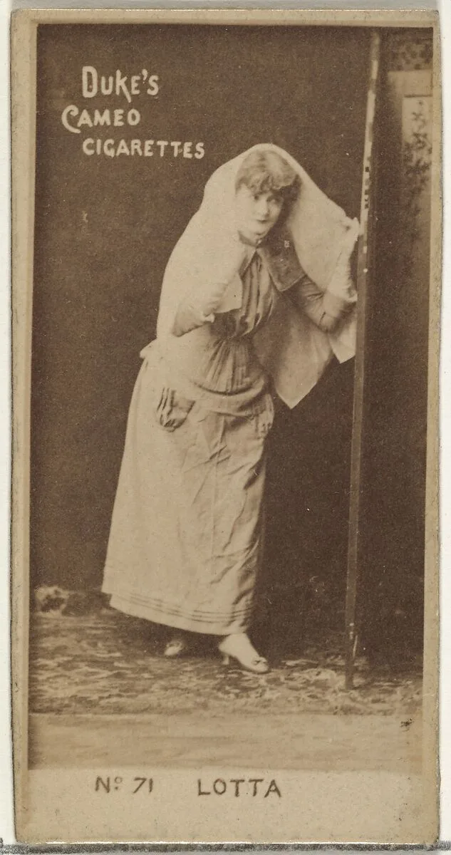 Card Number 71, Lotta, from the Actors and Actresses series (N145-4) issued by Duke Sons & Co. to promote Cameo Cigarettes — W. Duke, Sons & Co.