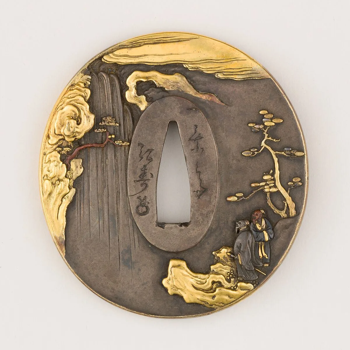 Sword guard (<i>Tsuba</i>) With the Motif of Lǐ Bái Viewing a Waterfall (李白観瀑図鐔) — Unknown