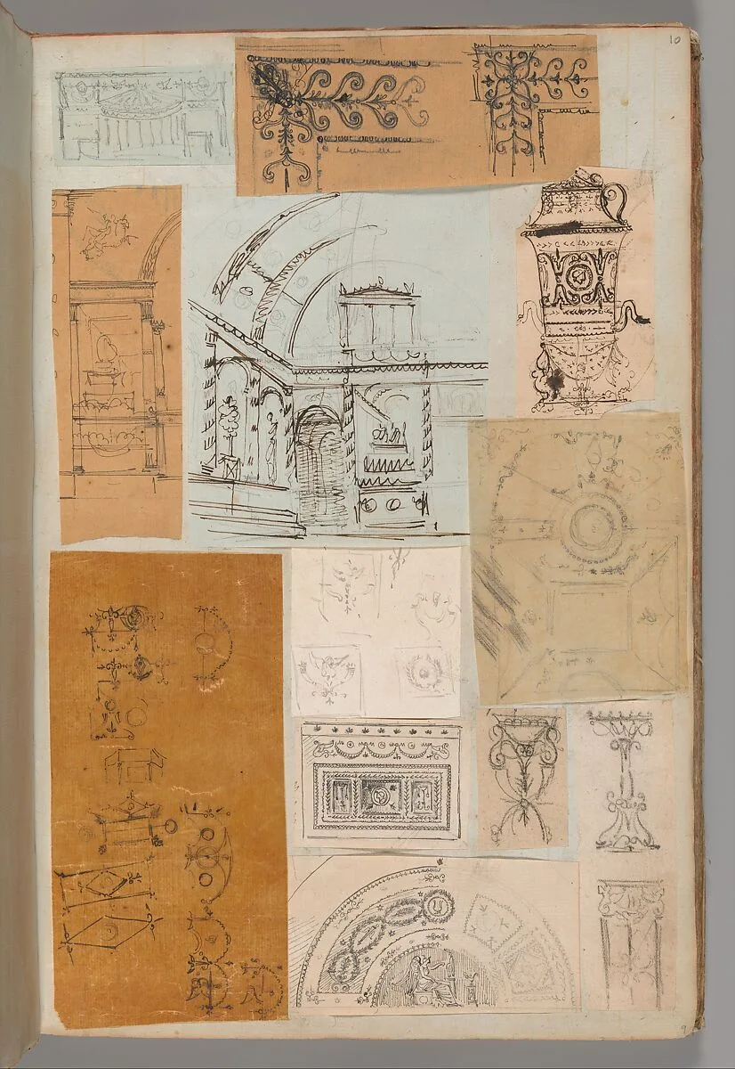 Page from a Scrapbook containing Drawings and Several Prints of Architecture, Interiors, Furniture and Other Objects — Pierre François Léonard Fontaine|Charles Percier