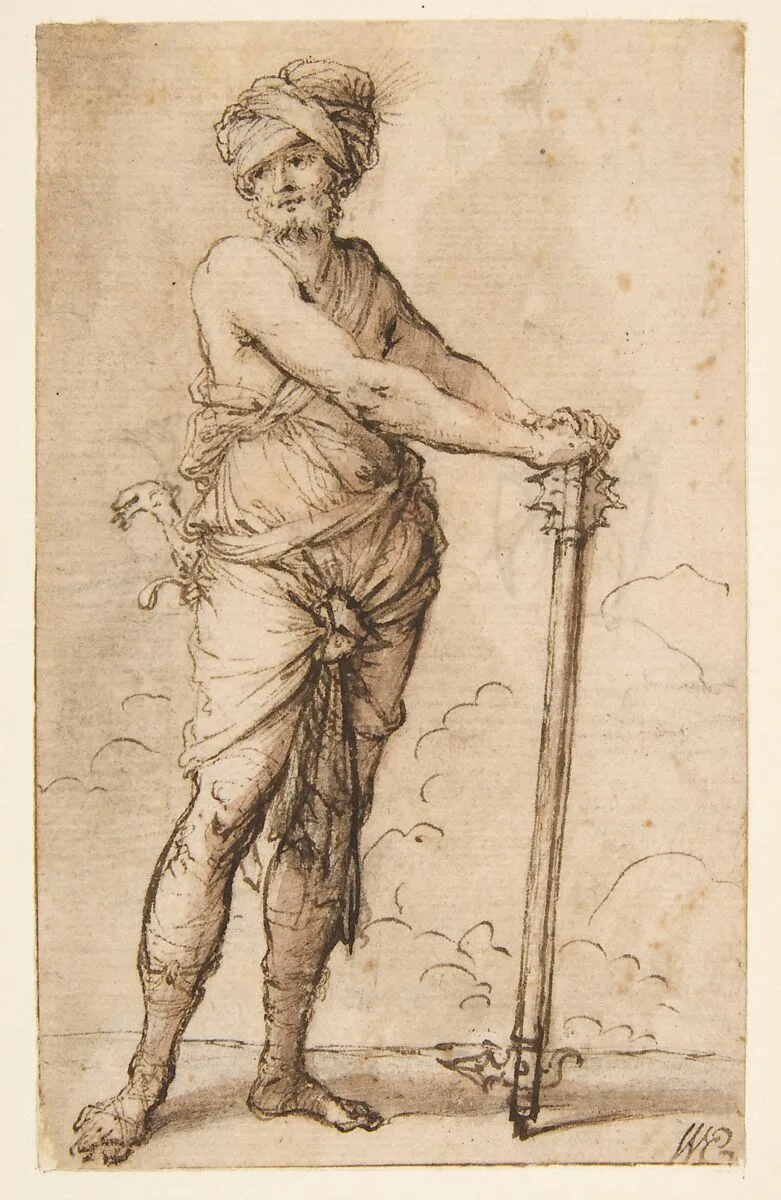 Turbaned Warrior Holding a Mace — Salvator Rosa