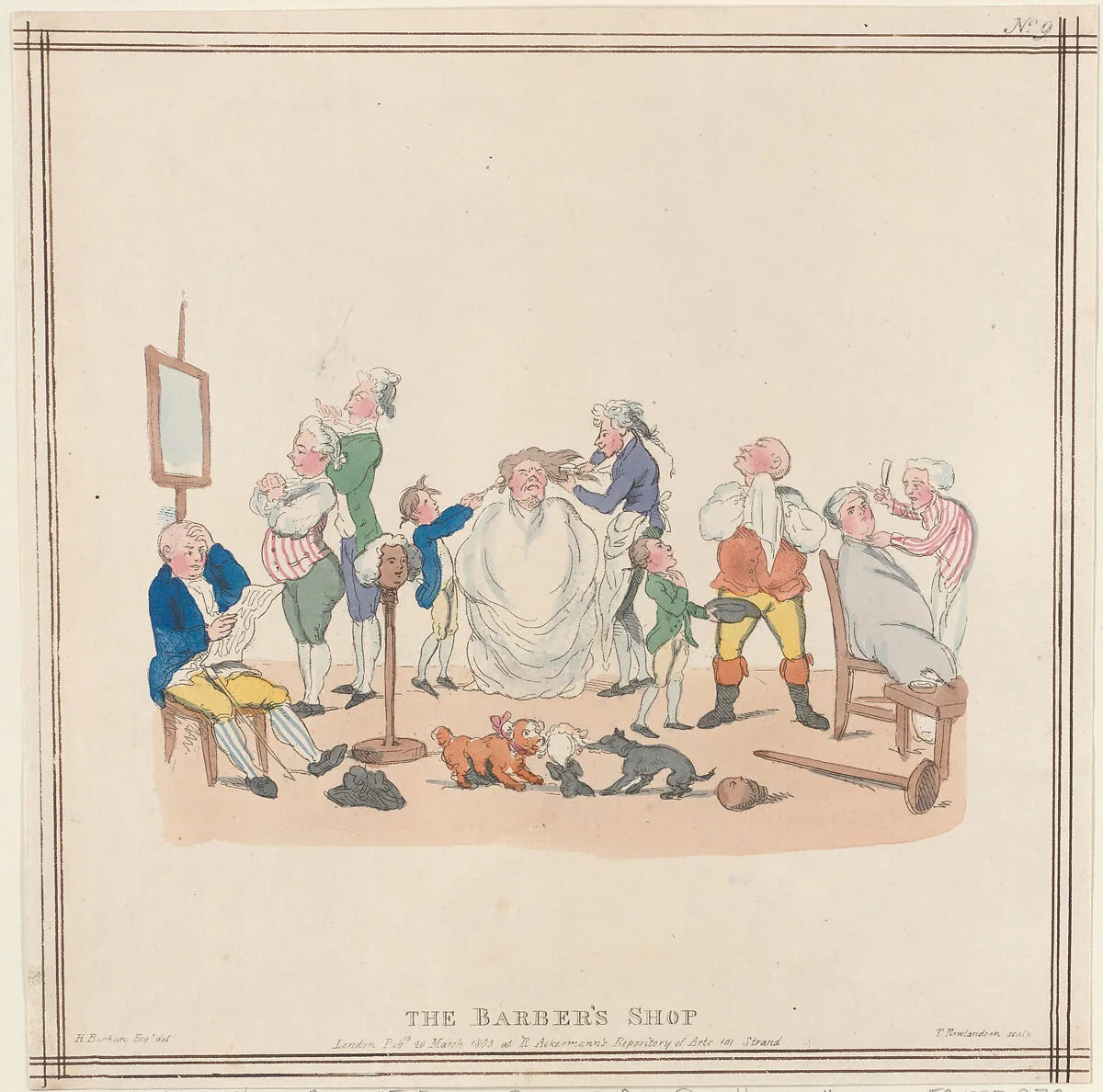 The Barber's Shop — Rudolph Ackermann, London|Henry William Bunbury|Thomas Rowlandson