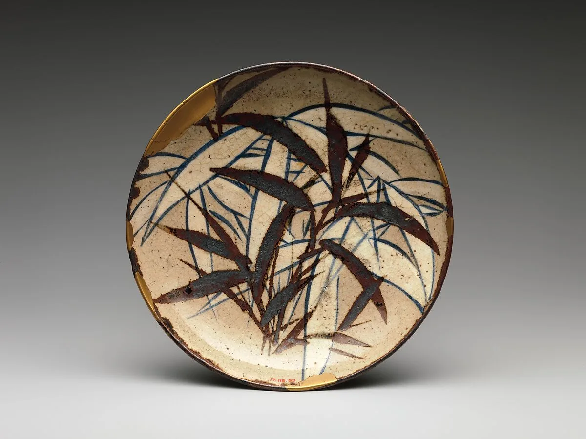乾山焼 銹絵染付竹図皿|Dish with Bamboo Leaves — Ogata Kenzan 尾形乾山
