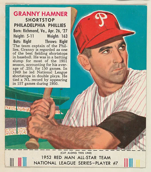 Granny Hamner, from the Red Man All-Star Team series (T232), issued by Red Man Chewing Tobacco — Red Man Chewing Tobacco