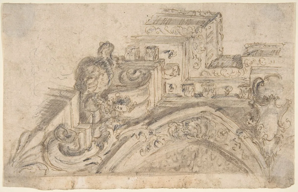 Design for the Corner of a Painted Ceiling seen in Perspective — Anonymous, Italian, Piedmontese, 18th century