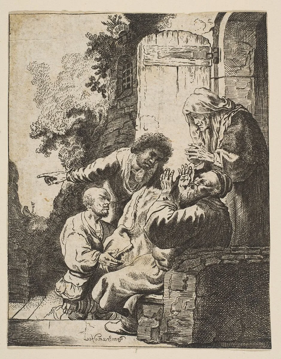 Joseph's Coat Brought to Jacob — Johann Georg Hertel|Rembrandt (Rembrandt van Rijn)