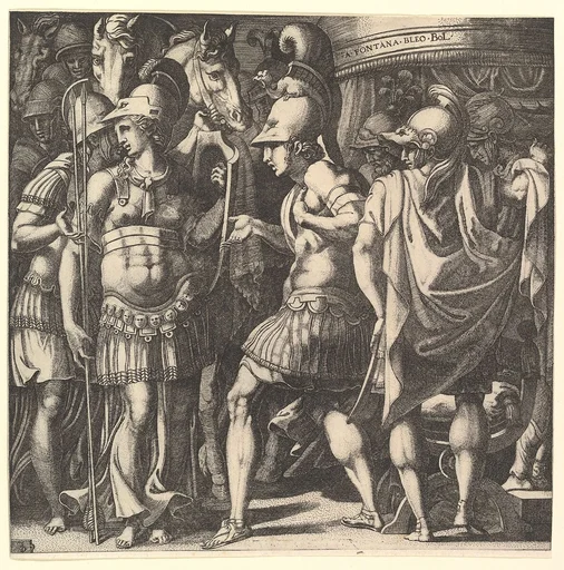Alexander welcoming Thalestris and the Amazons