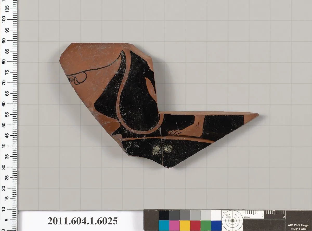 Terracotta fragment of a kylix (drinking cup) — Euergides Painter