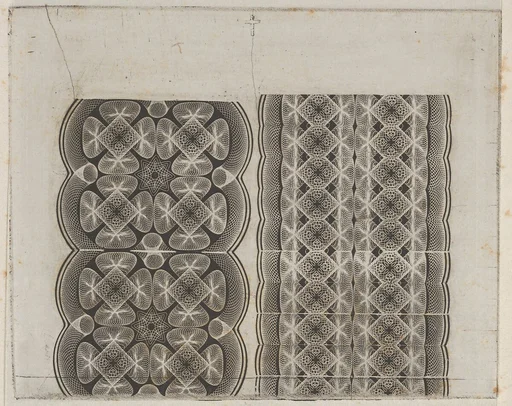 Banknote motifs: two bands of lace-like lathe work ornament