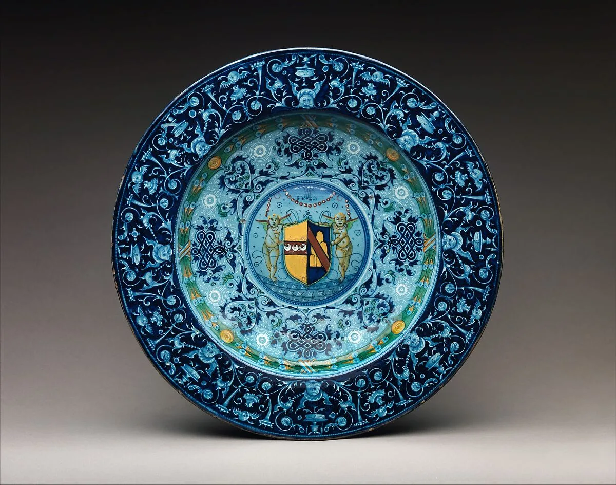 Dish with arms of the Strozzi and Ridolfi families — Paolo Bergantini|Piero Bergantini