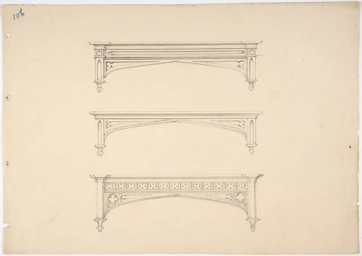 Design for Three Gothic Pediments — Anonymous, British, 19th century