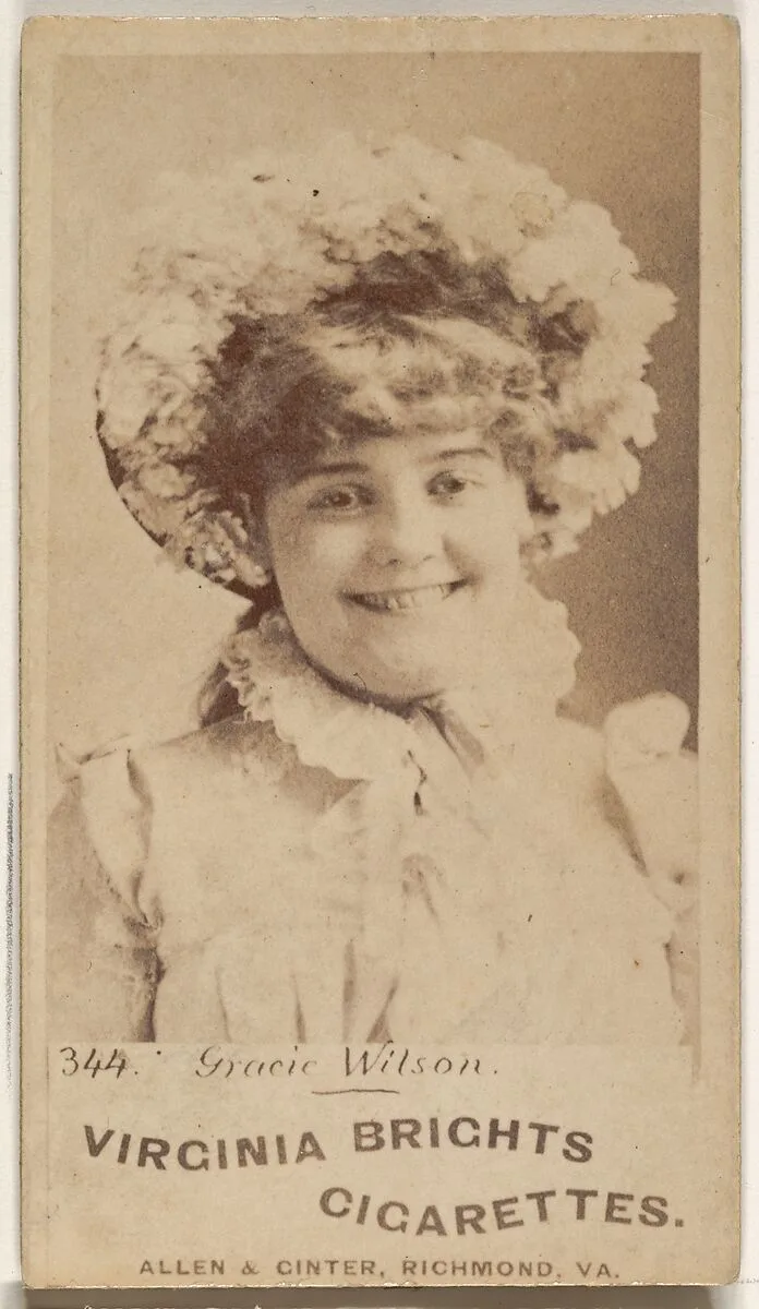 Card 344, Gracie Wilson, from the Actors and Actresses series (N45, Type 1) for Virginia Brights Cigarettes — Allen & Ginter
