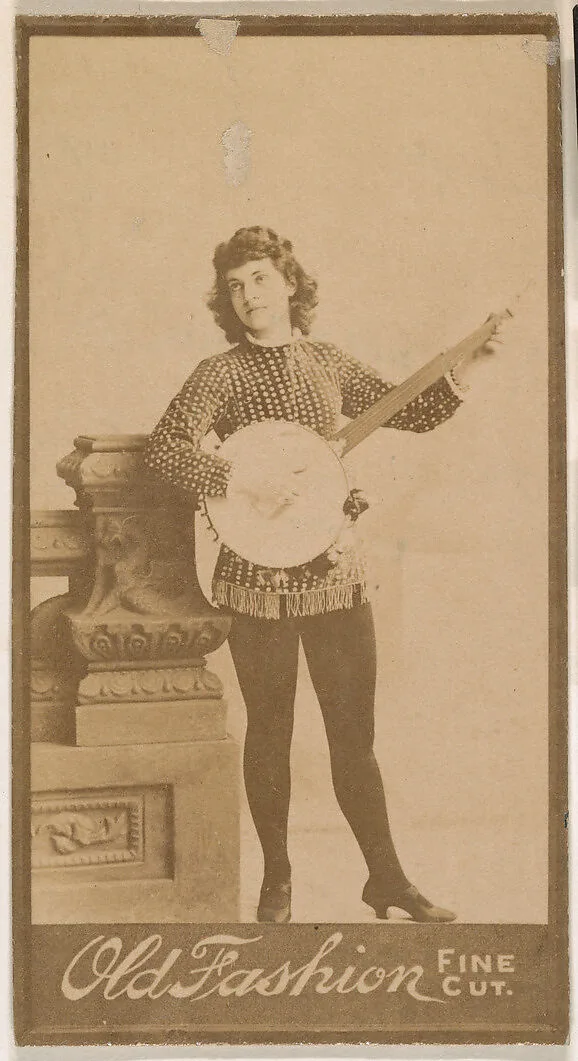Actress playing banjo, from the Actresses series (N664) promoting Old Fashion Fine Cut Tobacco — Unknown
