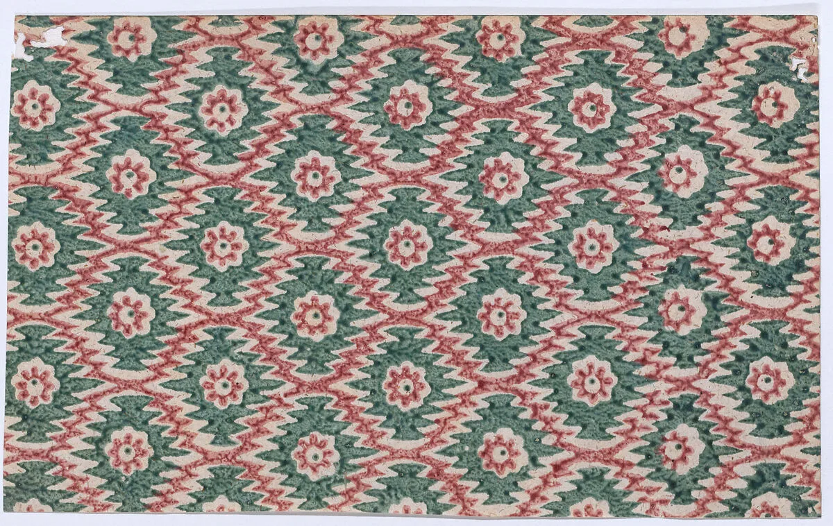 Sheet with overall pattern of flowers and organic shapes — Anonymous