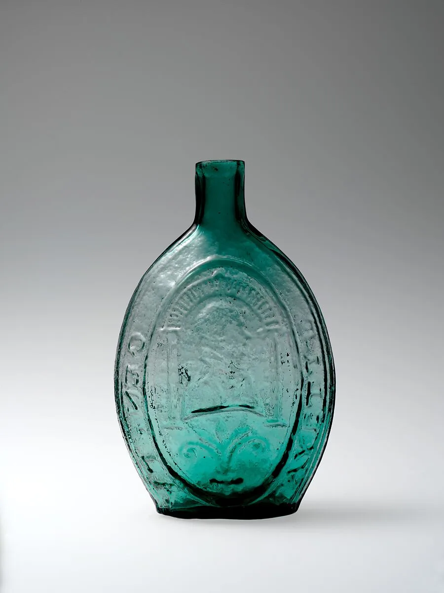 Figured flask — Knox and McKee (Virginia Green Glass Works)