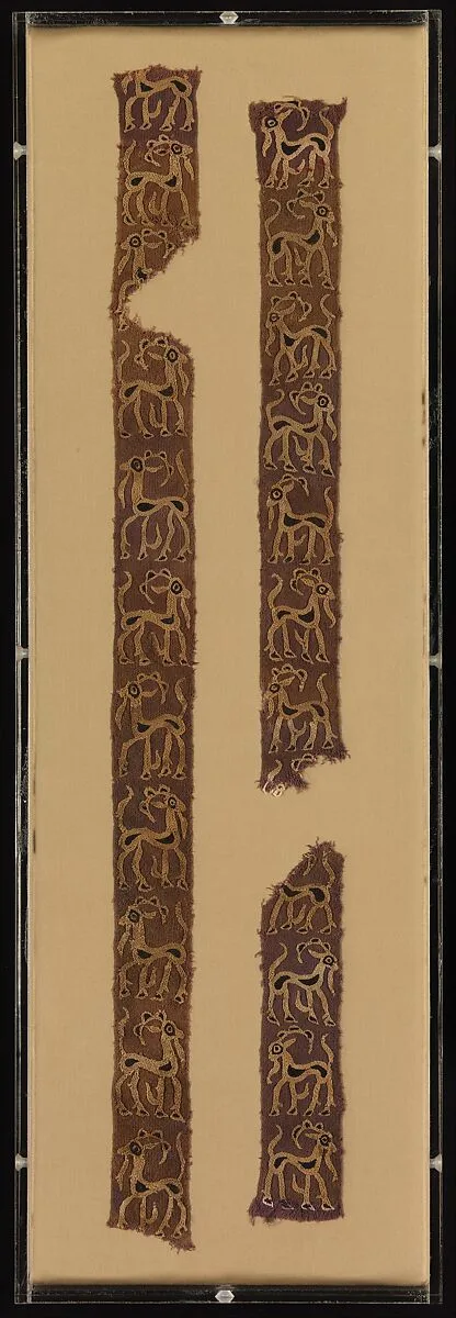Four strips with embroidered goats — Unknown