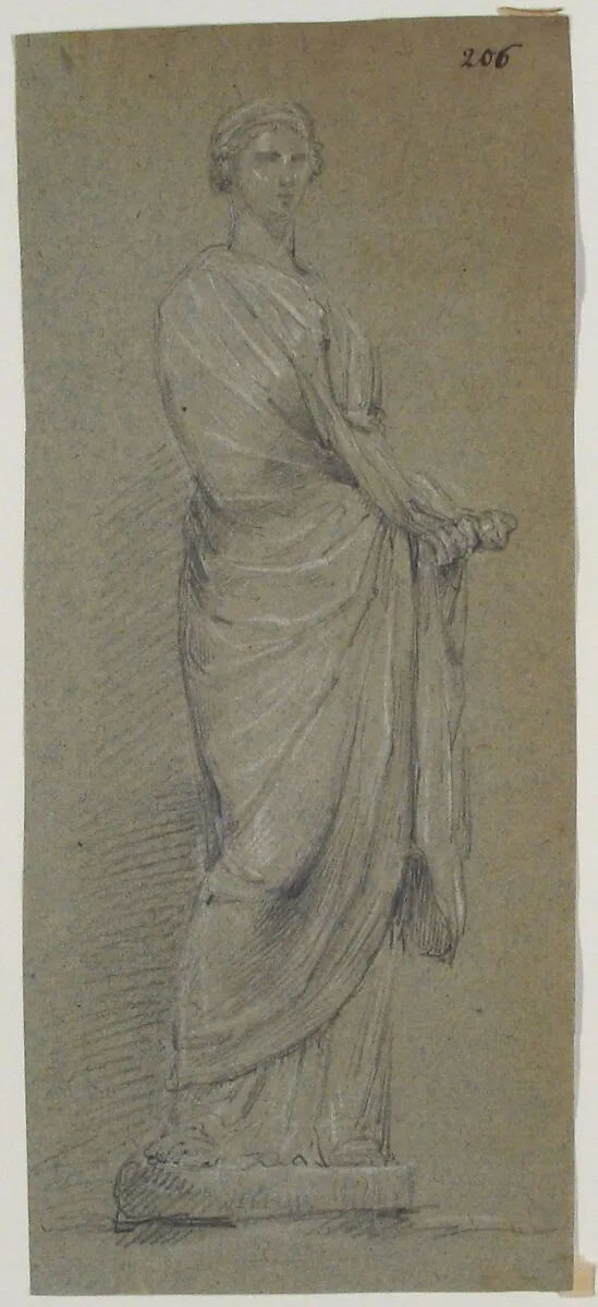 Drawing of Female Statue — Anonymous, French, 18th century