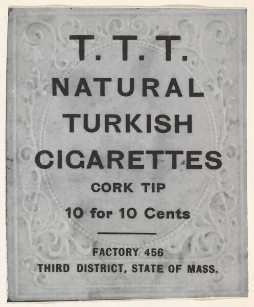 Facsimile of T.T.T. Turkish Cigarettes Card Verso, from the Baseball Players (Ramlys) series (T204) issued by the Mentor Company to promote T.T.T. Turkish Cigarettes — Carl Homer Studios, Boston|Mentor Company, Boston