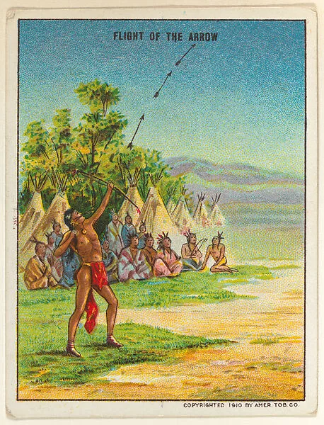 Flight of the Arrow, from the "Indian Life in the 60's" series (T73), issued with Hassan Cork Tip Cigarettes by the American Tobacco Company — American Tobacco Company