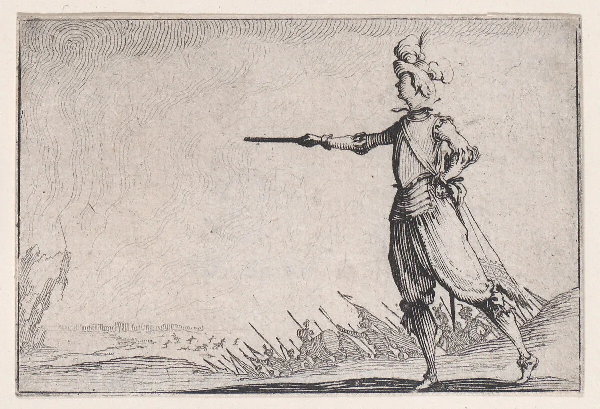 Le Commandant a Pied (The Commander on Foot), from Les Caprices Series A, The Florence Set — Jacques Callot|Lorenzo de' Medici