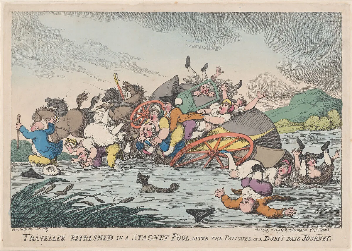 Traveller Refreshed in a Stagnant Pool, after the Fatigues of a Dusty Day's Journey — Thomas Tegg|Thomas Rowlandson