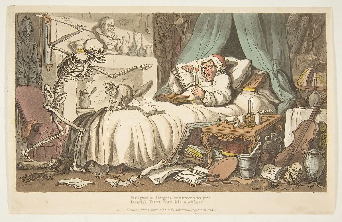 The Antiquary's Last Will and Testament (The English Dance of Death, plate 2) — Thomas Rowlandson|Rudolph Ackermann, London
