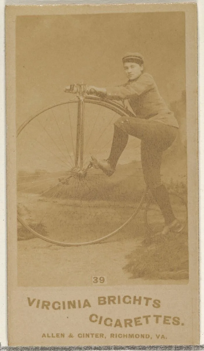 Card 39, from the Girl Cyclists series (N49) for Virginia Brights Cigarettes — Allen & Ginter