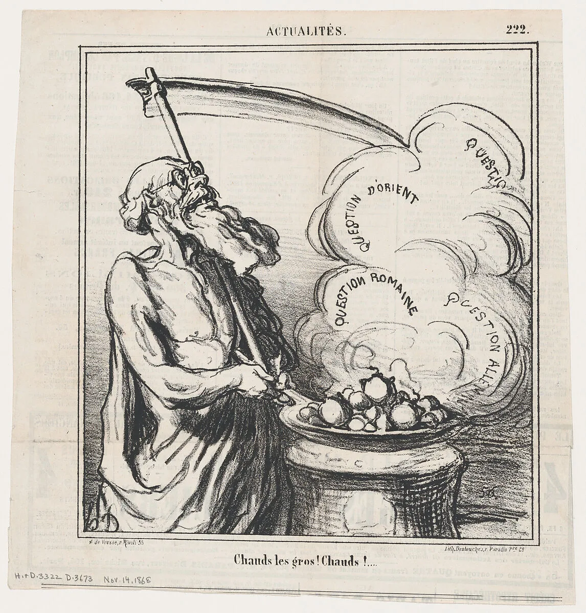 Big hot ones! Hot!, from 'News of the day,' published in Le Charivari, November 14, 1868 — Honoré Daumier|Destouches|Aaron Martinet