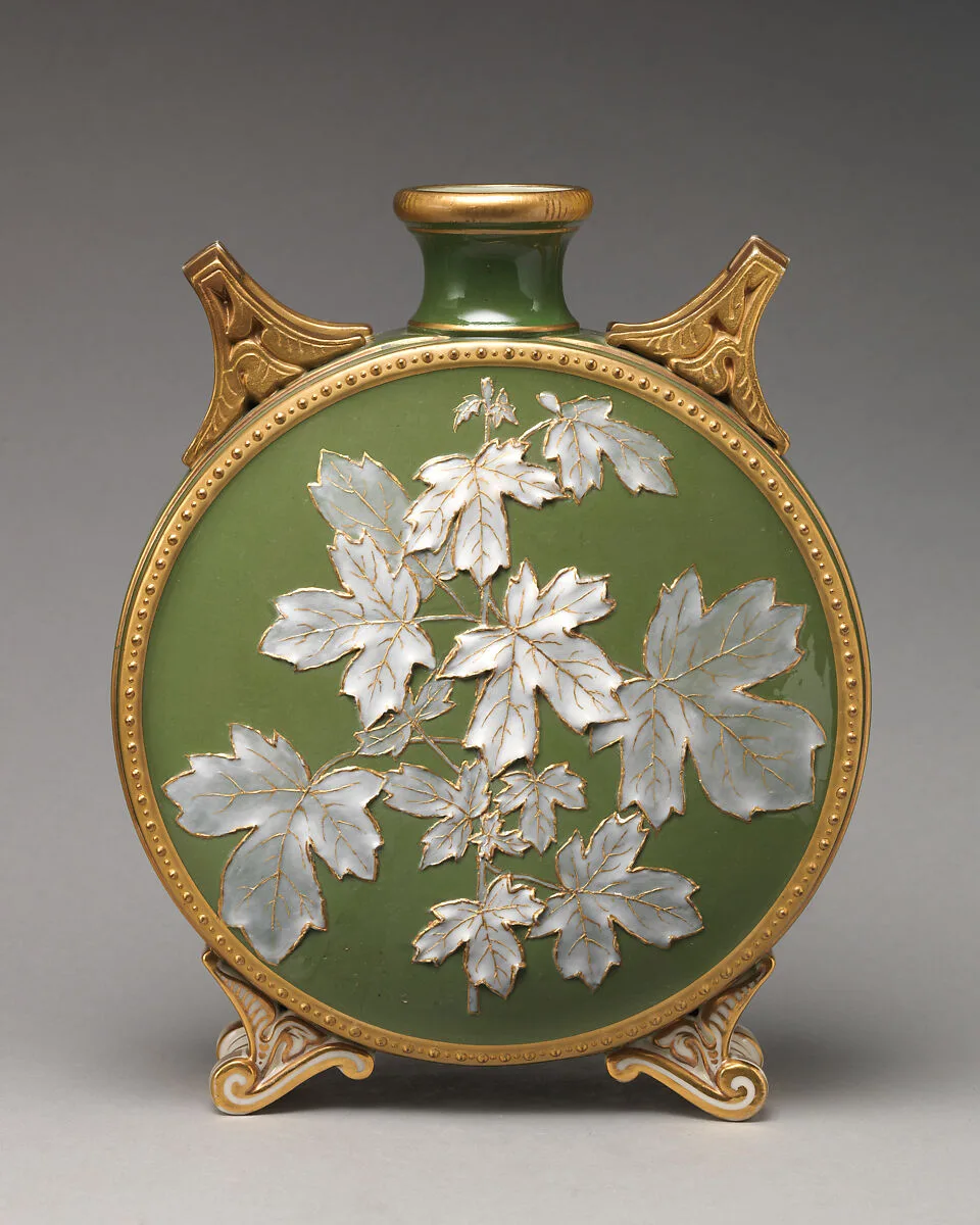 Moon flask with white grape leaf motifs — Grainger