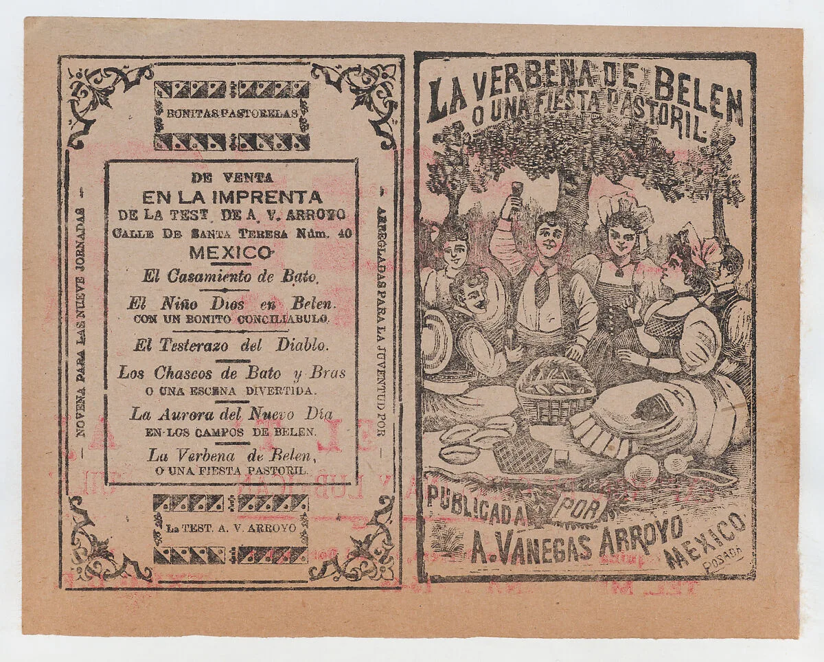 Cover for 'La Verbena de Belen o Una Fiesta Pastoril", people having a picnic in a field — Antonio Vanegas Arroyo|José Guadalupe Posada