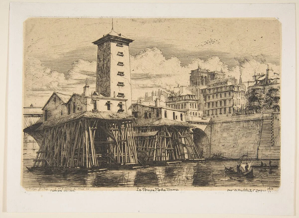 The Nôtre-Dame Pump, Paris, from "Etchings of Paris" — Charles Meryon