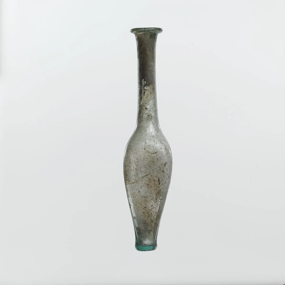Glass bottle with indented side — Unknown