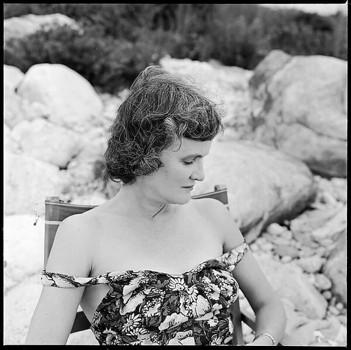 [24 Portraits of Eliza Parkinson Reading Newspaper on Beach, Possibly Fisher's Island, New York]