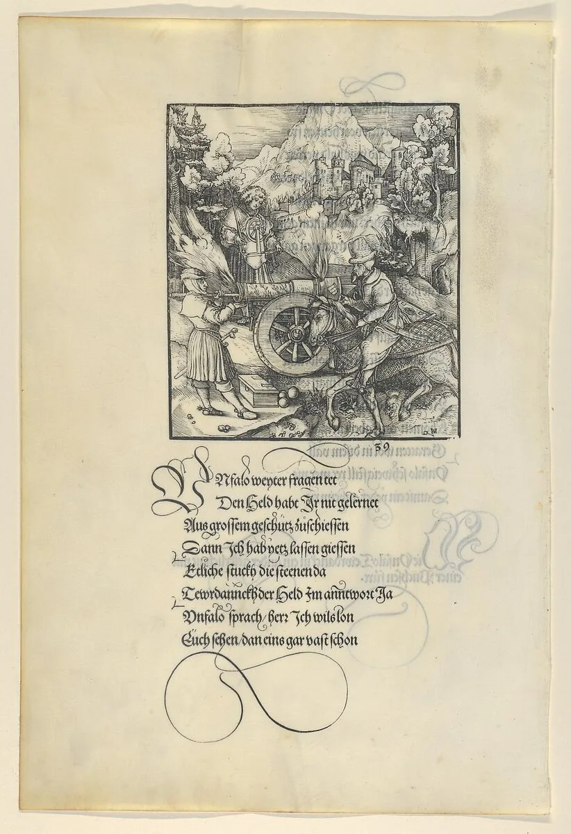 Unfalo Endangering Theuerdanck While Firing a Cannon, from Theuerdanck — Hans Schäufelein|Melchior Pfintzing|Hans Schönsperger
