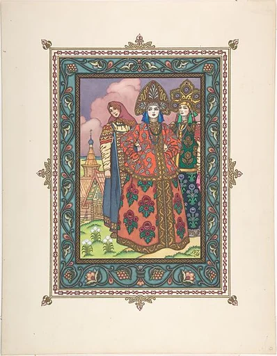 Illustration for "La Belle Vassilissa" [The Stepmother and Step Sisters]