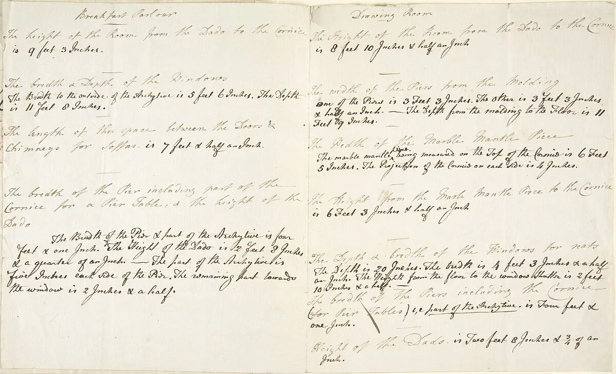 Measurements for a Breakfast Parlour and Drawing Room — James Oldham